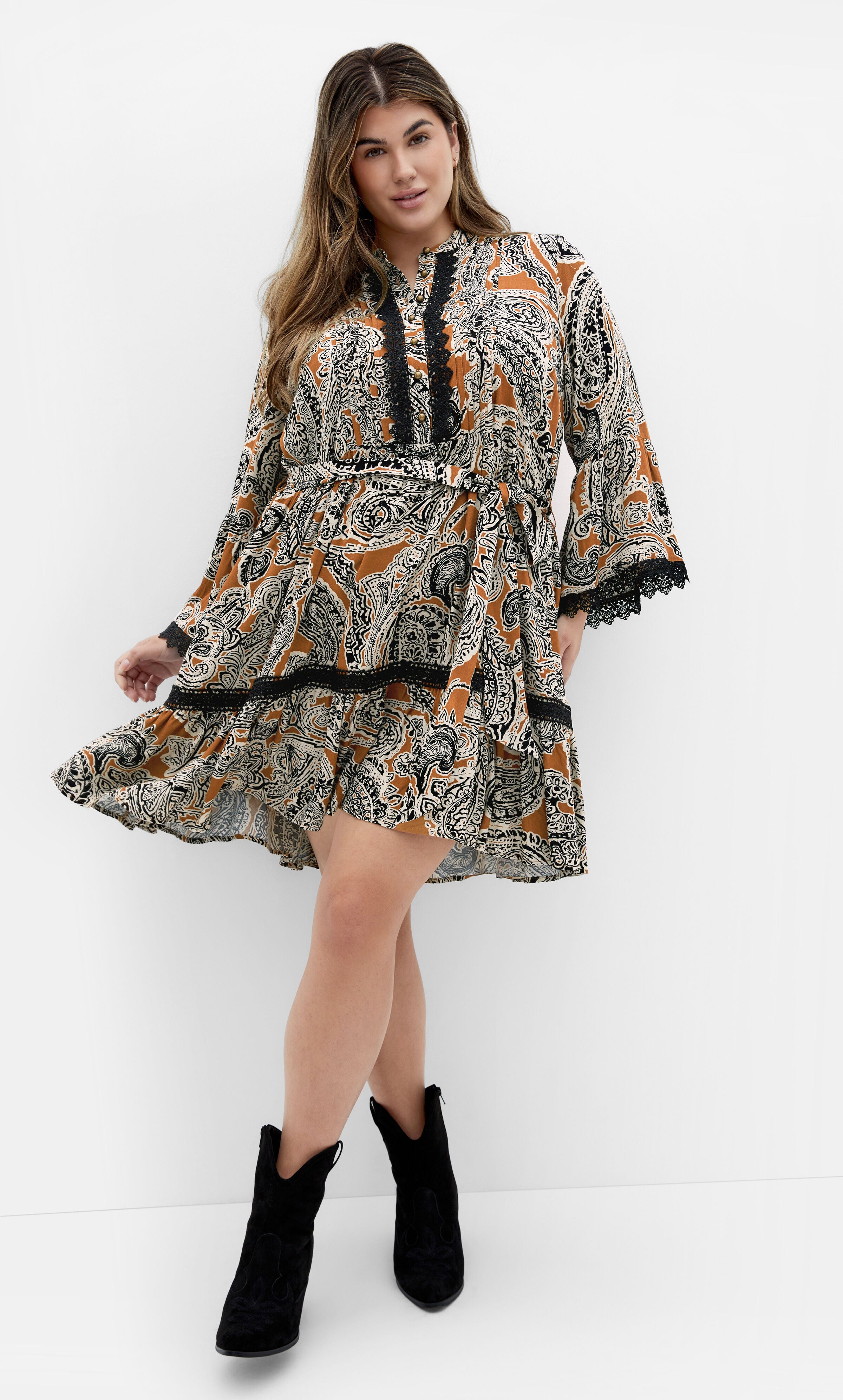 Camille Print Dress - caramel, BROWN, hi-res image number 0