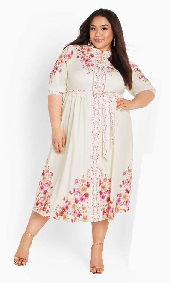 Annabelle Button Closure Midi Dress - ivory, IVORY, alternate image number null