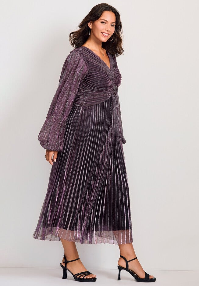 Pleated Plisse Dress, AMETHYST, alternate image number 4