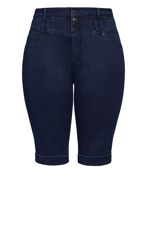 Knee Hi Waist Short - dark denim, BLUE, alternate image number null