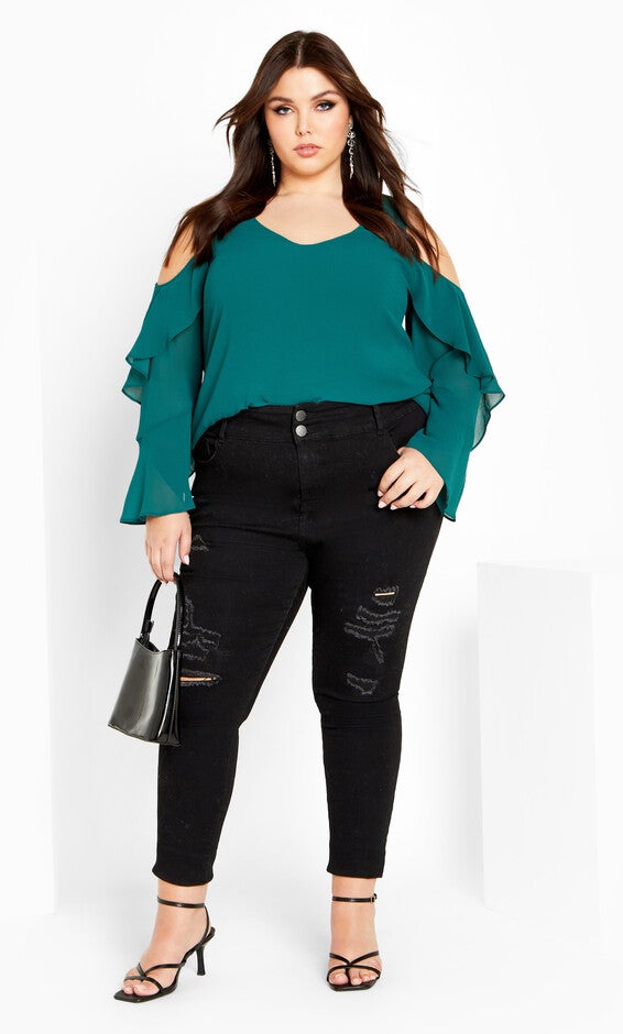 Hi Lo Cold Shoulder Top - alpine, ALPINE, hi-res image number null