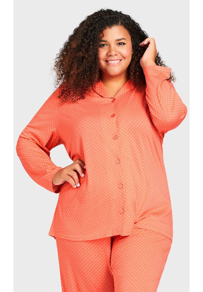Button Print Sleep Top, PEACH SPOT, alternate image number 3
