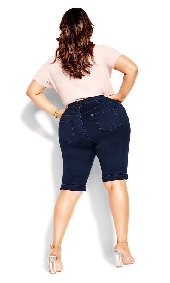 Knee Hi Waist Short - dark denim, BLUE, alternate image number null