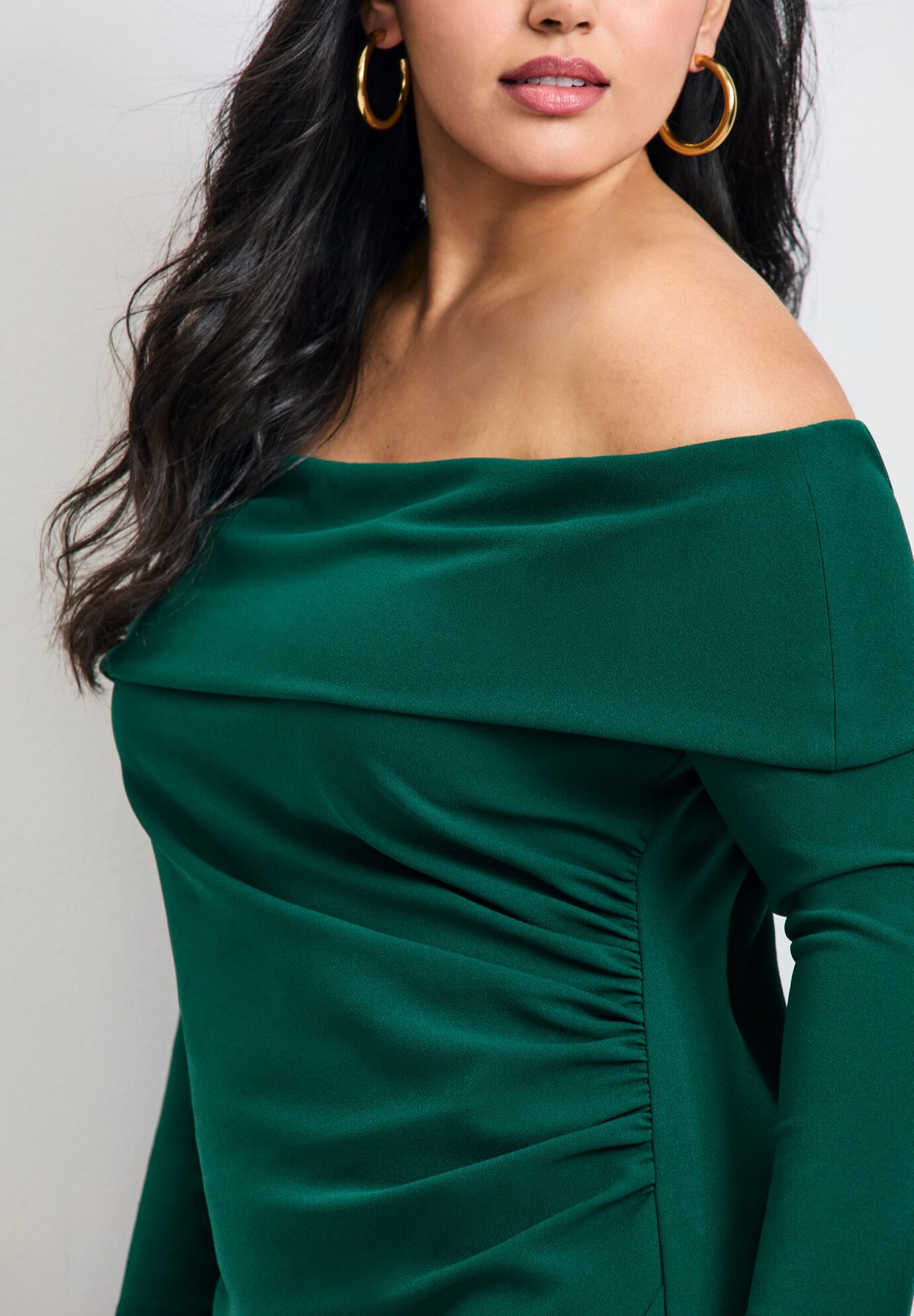 Collette Off Shoulder Gathered Waist Dress, EMERALD, alternate image number 3
