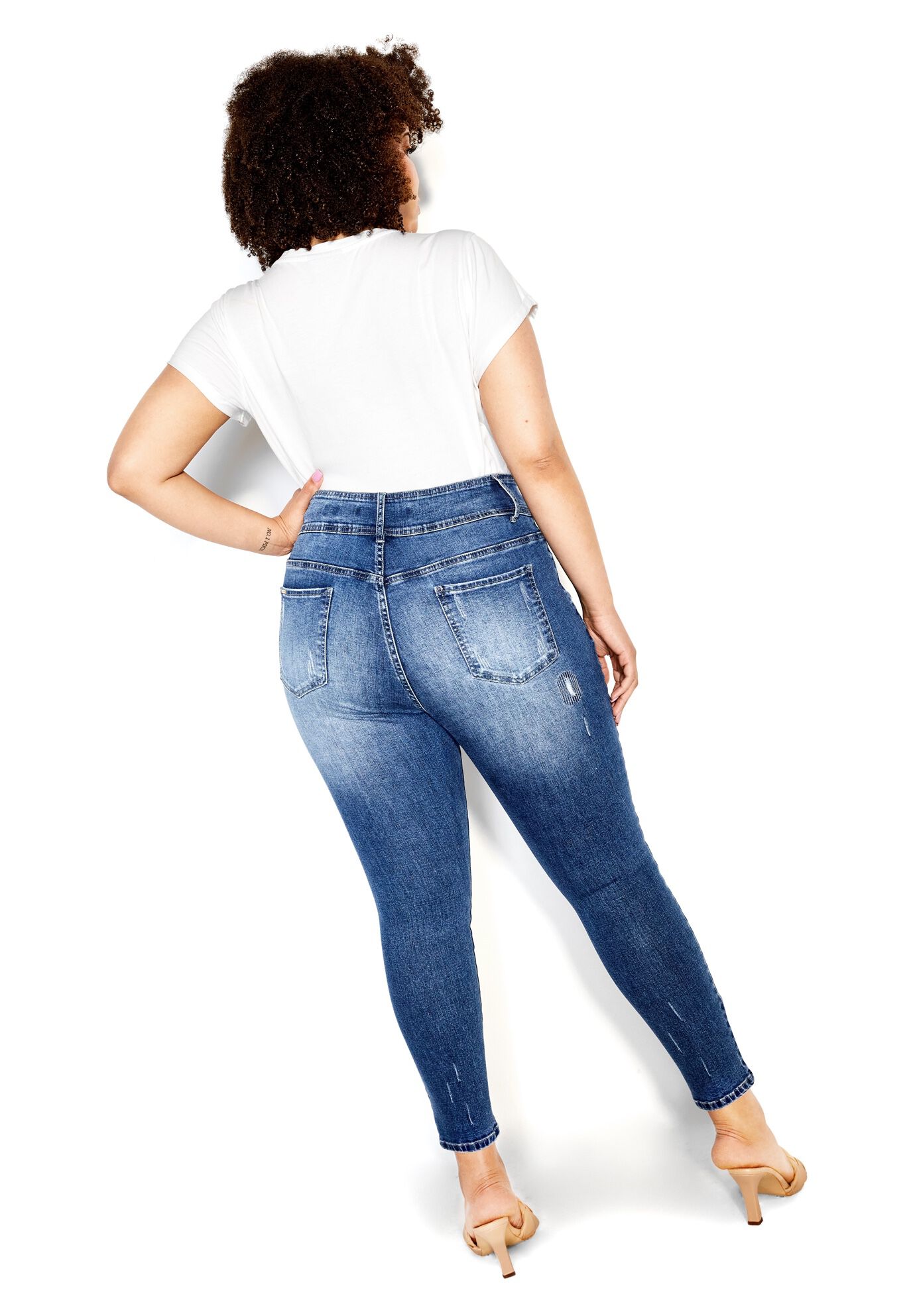 Patched Apple Skinny Jean - mid denim, BLUE, on-hover image number 1