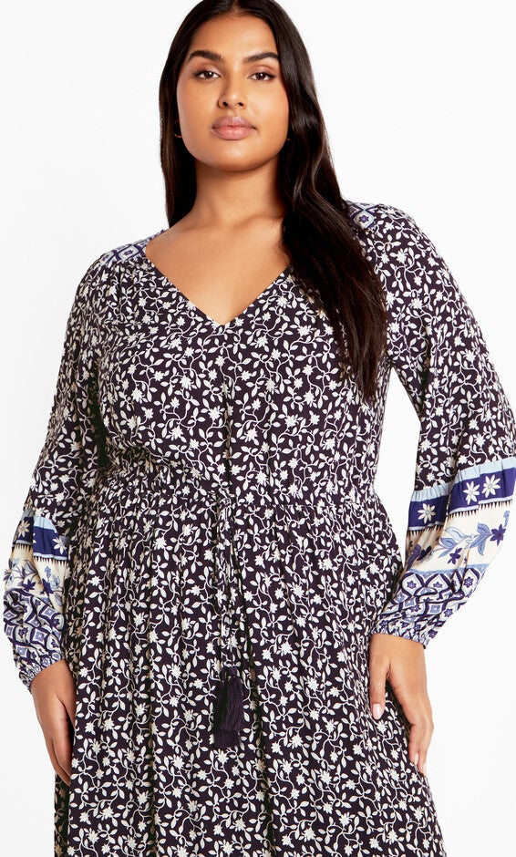 Faith Placement Maxi Dress - navy, BROWN, alternate image number null