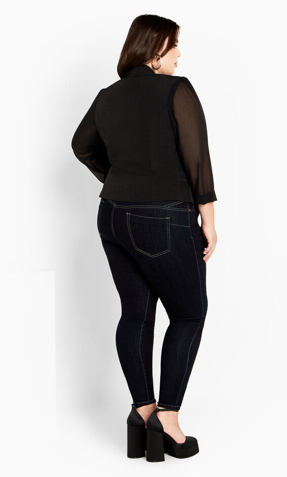 Drapey Sheer Chiffon Blazer Jacket - black, BLACK, alternate image number 4