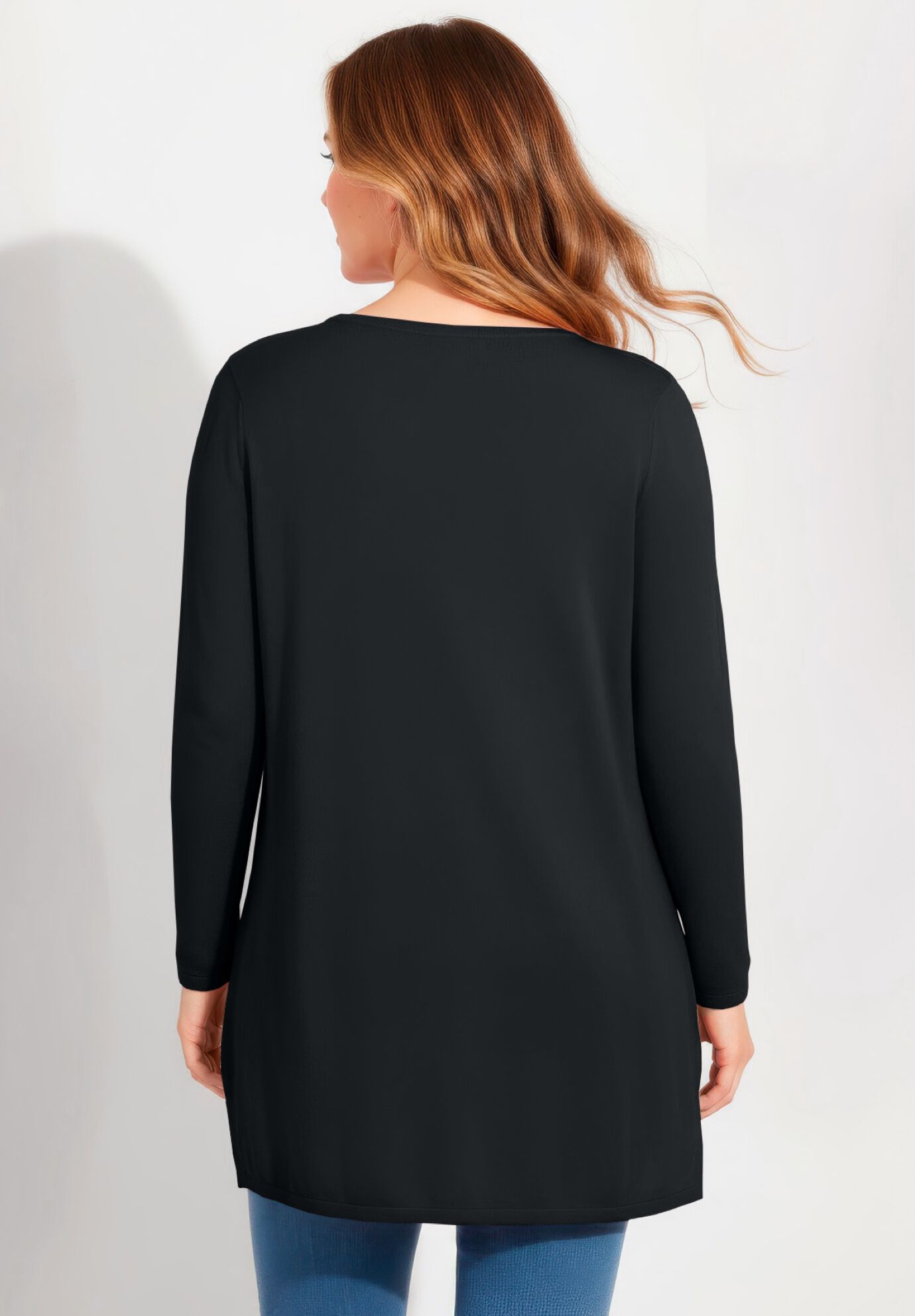 V-Neck Tunic Sweater, BLACK, on-hover image number 1