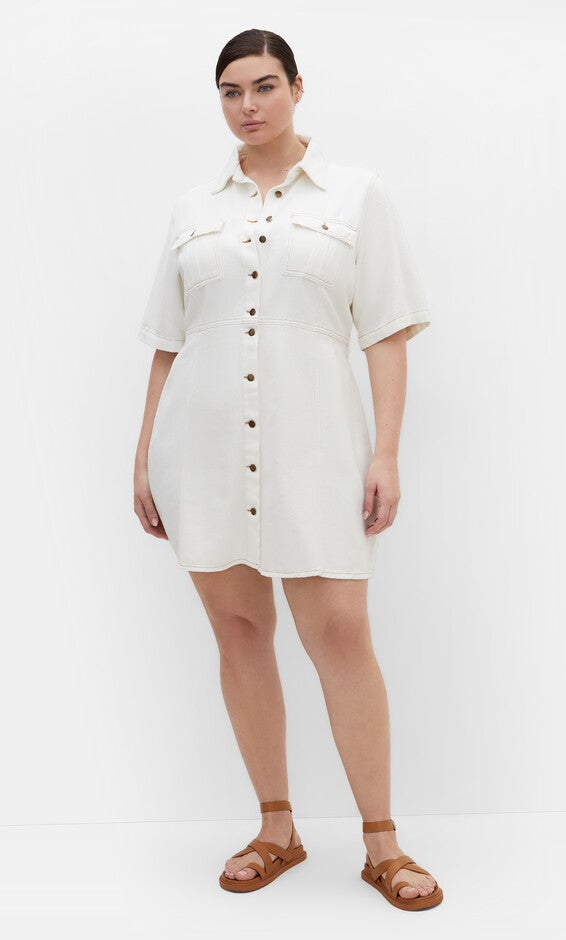 Liv Denim Dress - ivory denim, WHITE, hi-res image number null