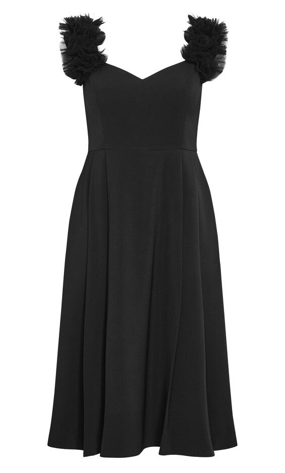 Roselyn Ruffle Tulle Midi Dress - black, BLACK, alternate image number null