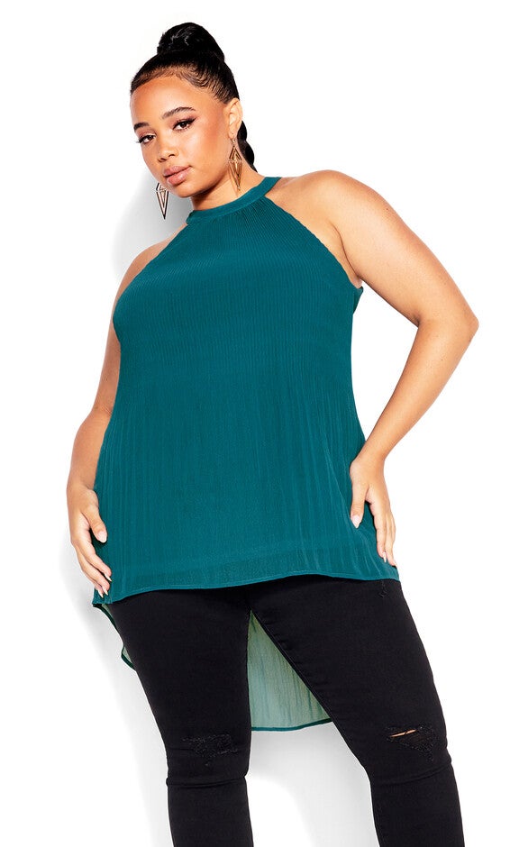 Halter Pleat Top - teal, GREEN, alternate image number null