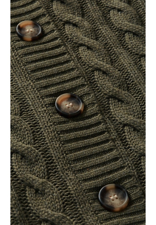 Cara Cable Knit V Neck Cardigan, OLIVE, alternate image number null