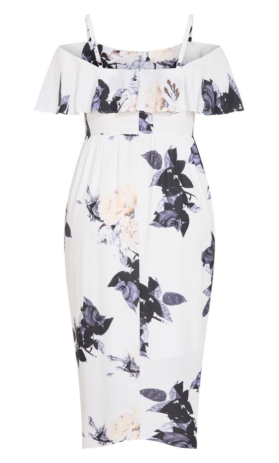 Floral Drape Midi Dress - cream, WHITE, alternate image number null