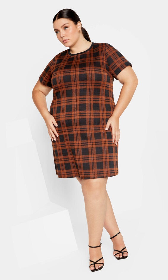 Check Love Shift Silhouette Mini Dress - caramel, CARAMEL, alternate image number 4