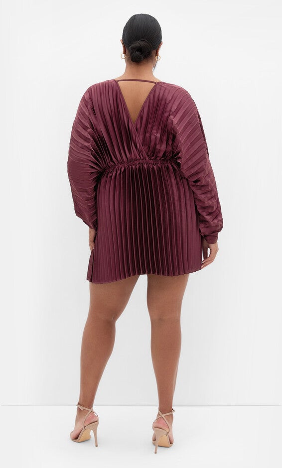 Chloe Pleat Dress - burgundy, RED, alternate image number 2
