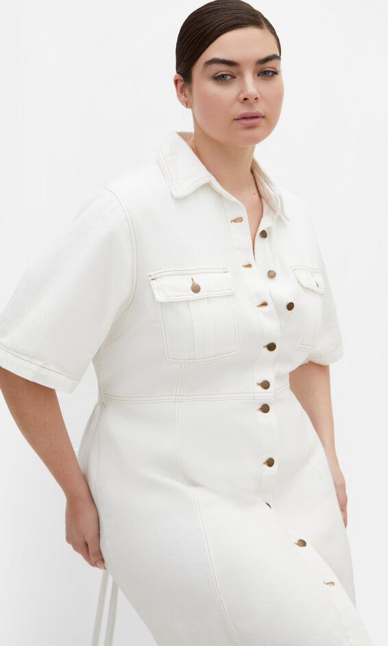 Liv Denim Dress - ivory denim, WHITE, alternate image number null