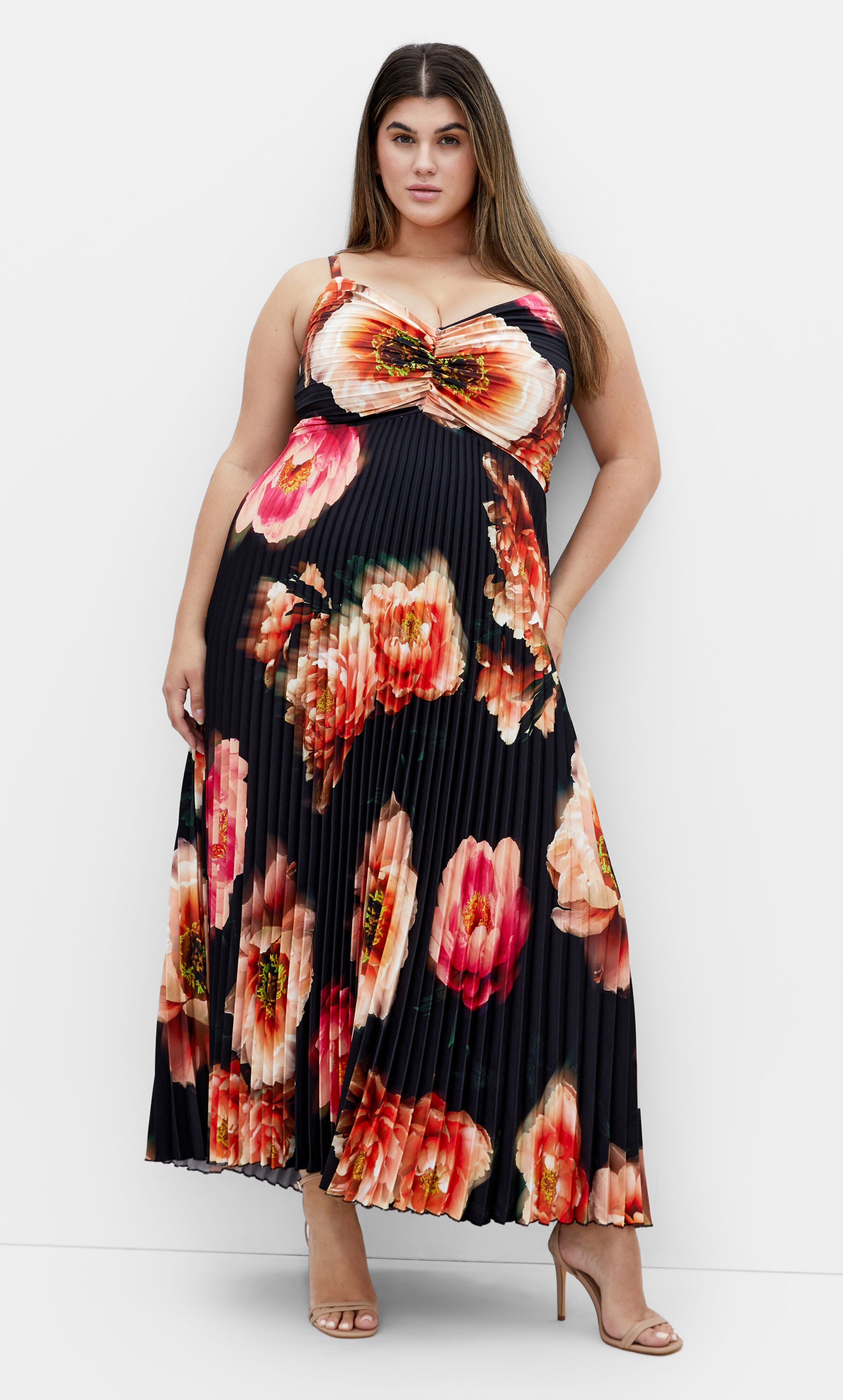 Ariana Print Pleat Dress - black, BLACK, hi-res image number 0