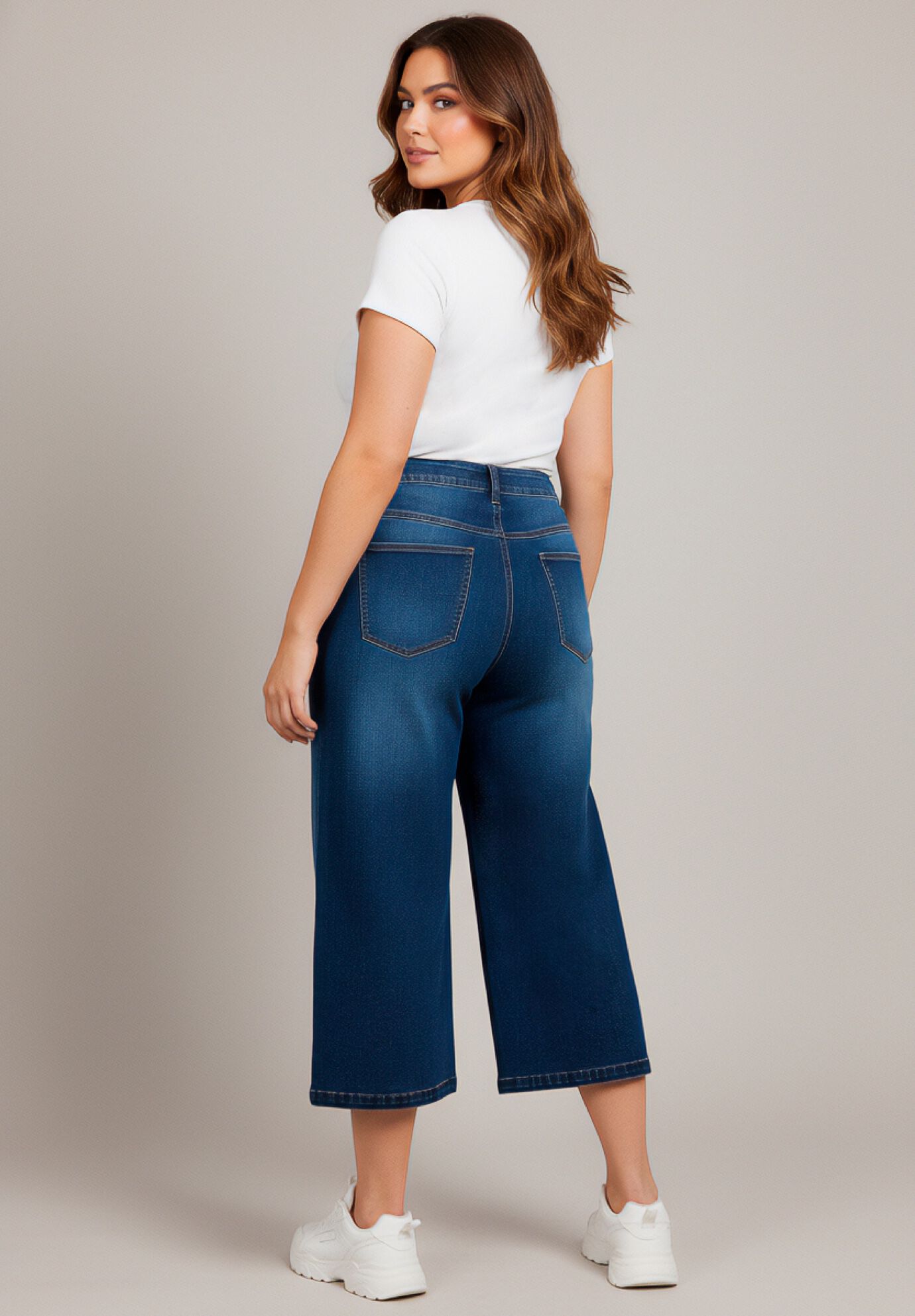Butter Denim Wide-Leg Crop, DARK WASH, alternate image number 2