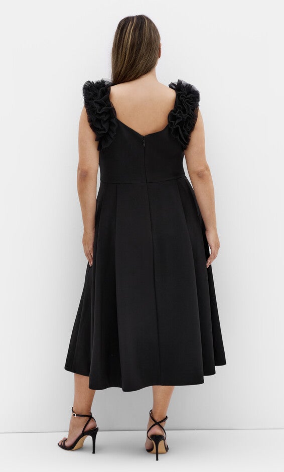 Roselyn Ruffle Tulle Midi Dress - black, BLACK, alternate image number null