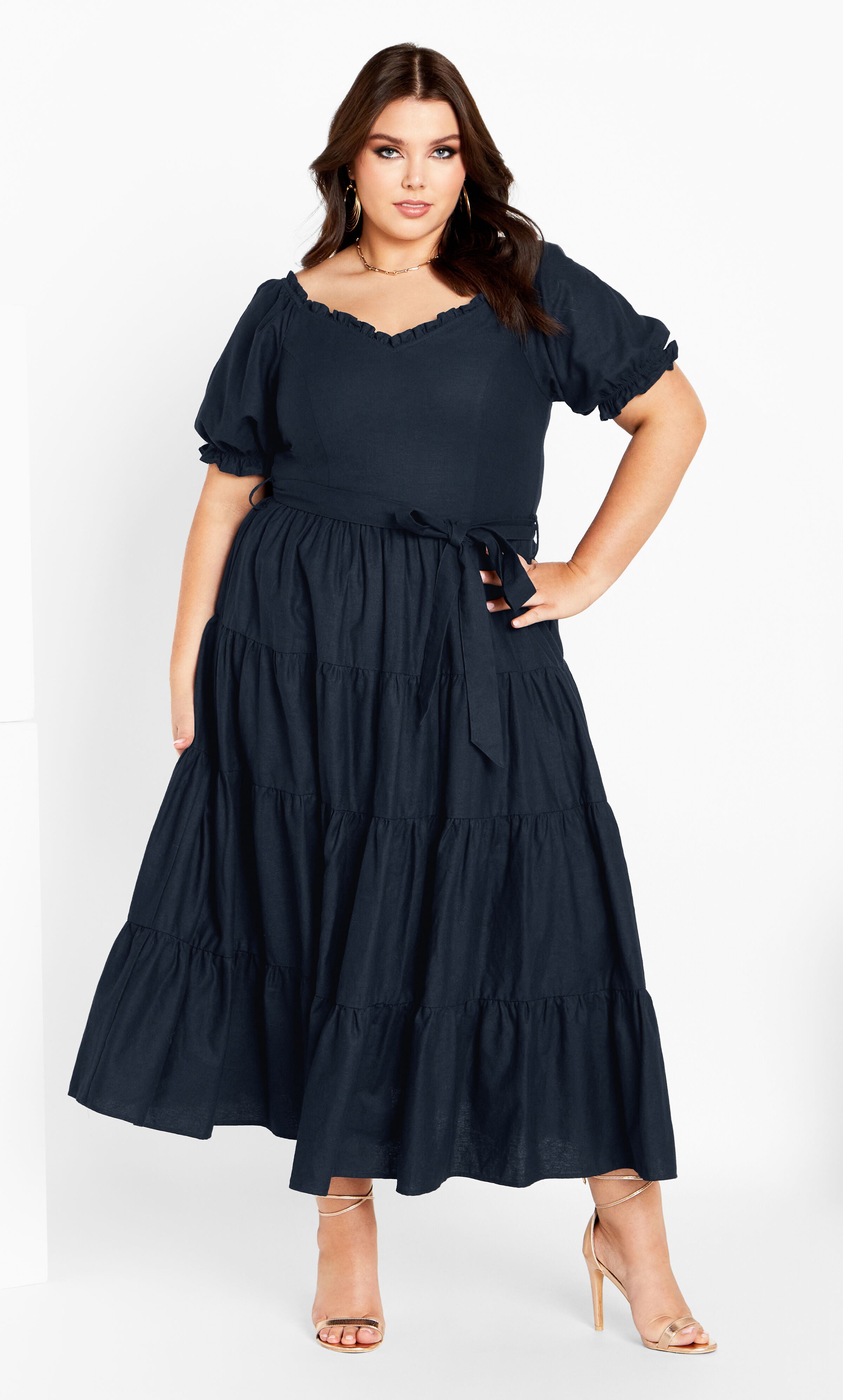 Puff Sleeve Maxi Dress - navy, BLUE, alternate image number 2