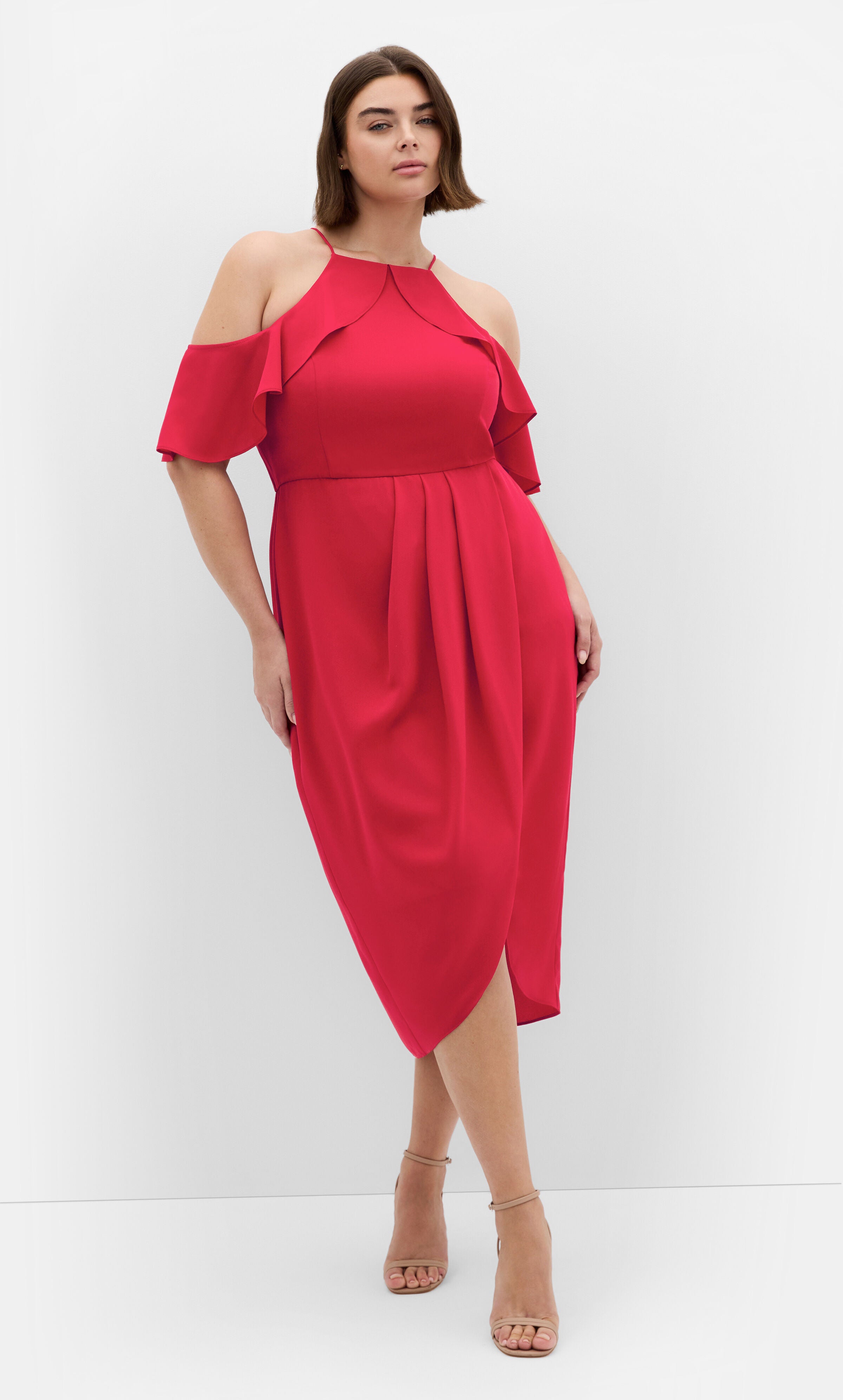 Love Siren Ruffle Shoulder Dress - siren red, RED, hi-res image number 0