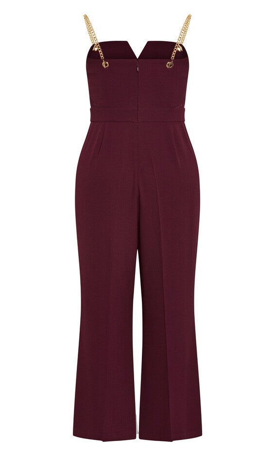 Ann Chain Sleeveless Wide Leg Jumpsuit - oxblood, RED, alternate image number null