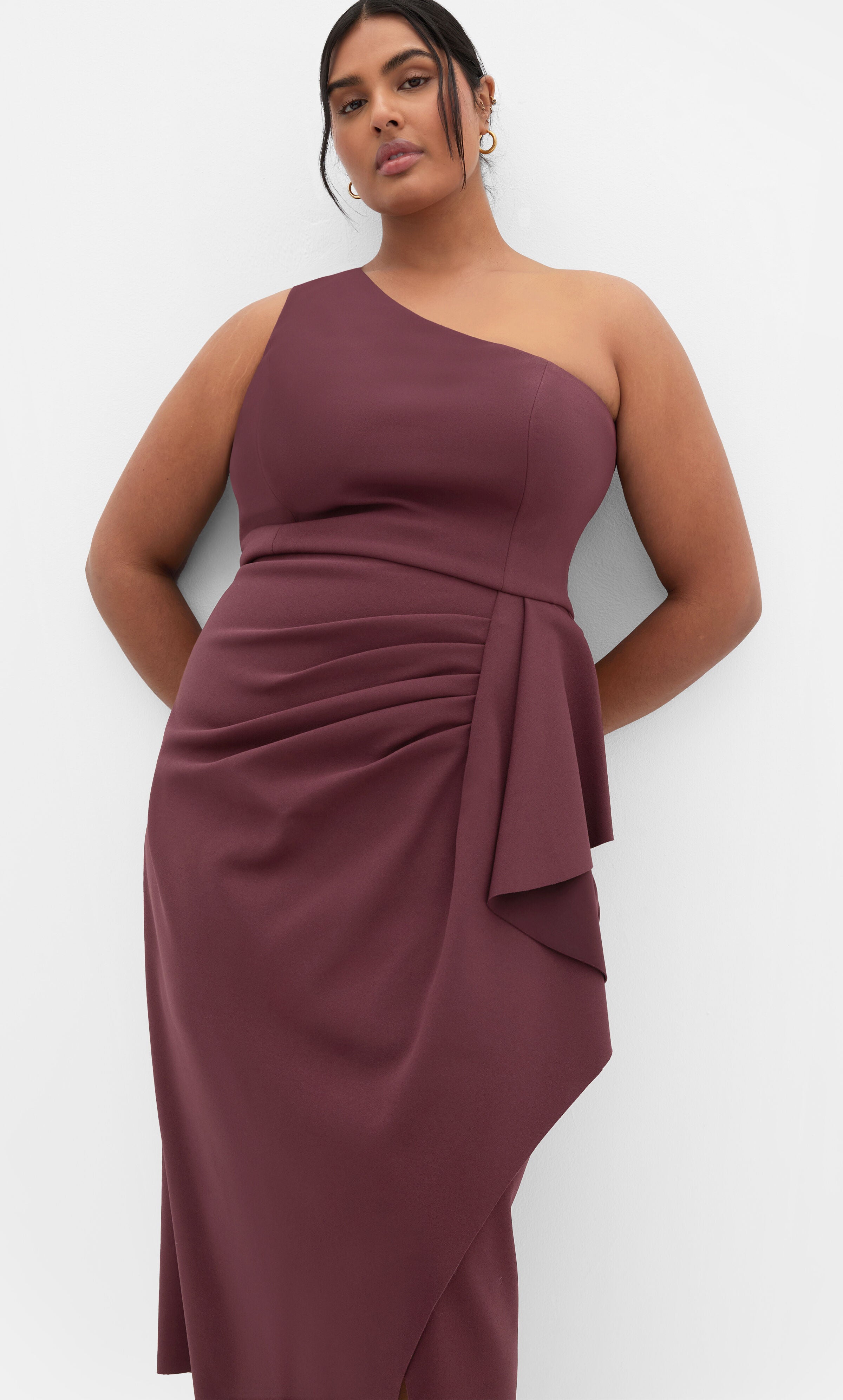 Priyanka One Shoulder Dress - choc cherry, RED, alternate image number 2