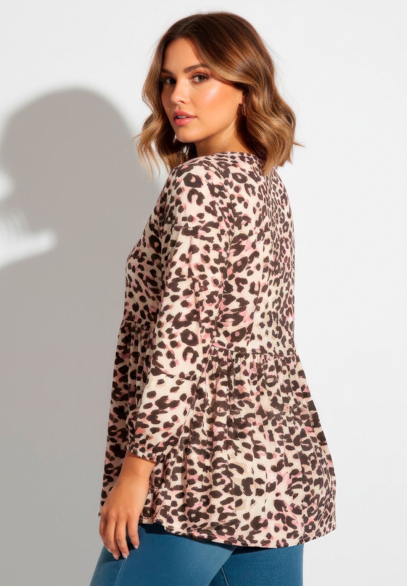 V Neck Blouson Elastic Waist Blouse, MULTI BRUSHED ANIMAL, alternate image number 2