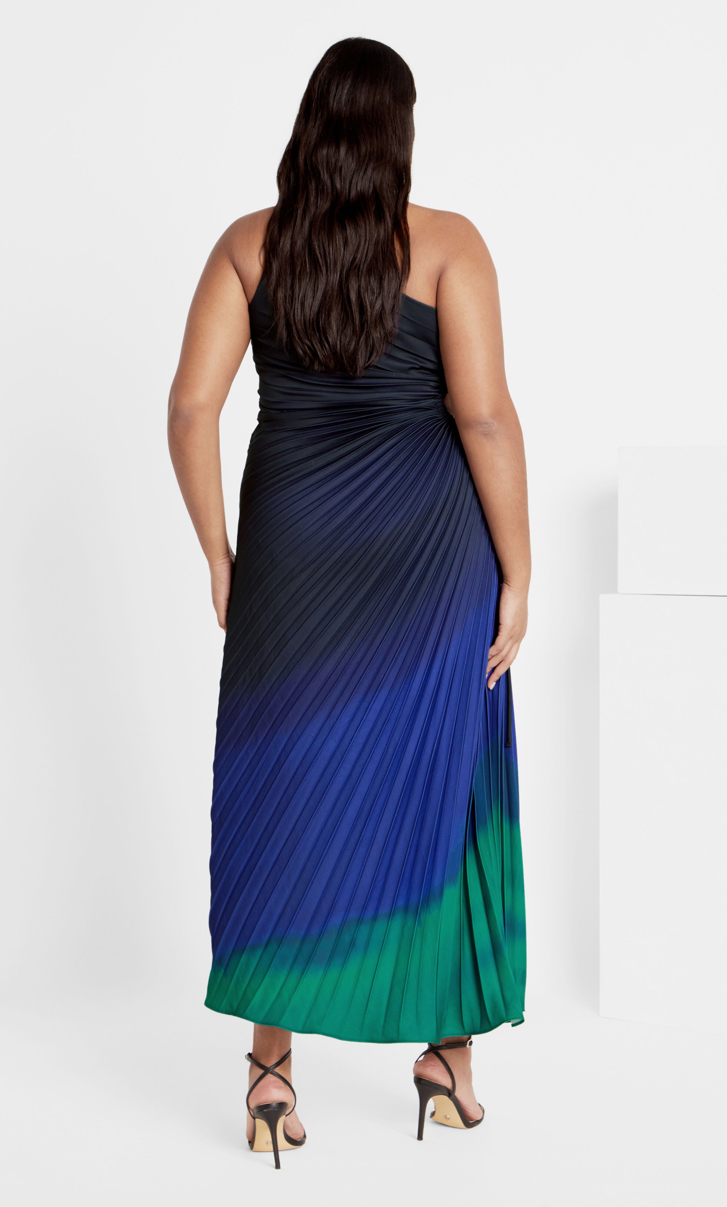 Aliza Pleat Maxi Dress - peacock, BLACK, alternate image number 2