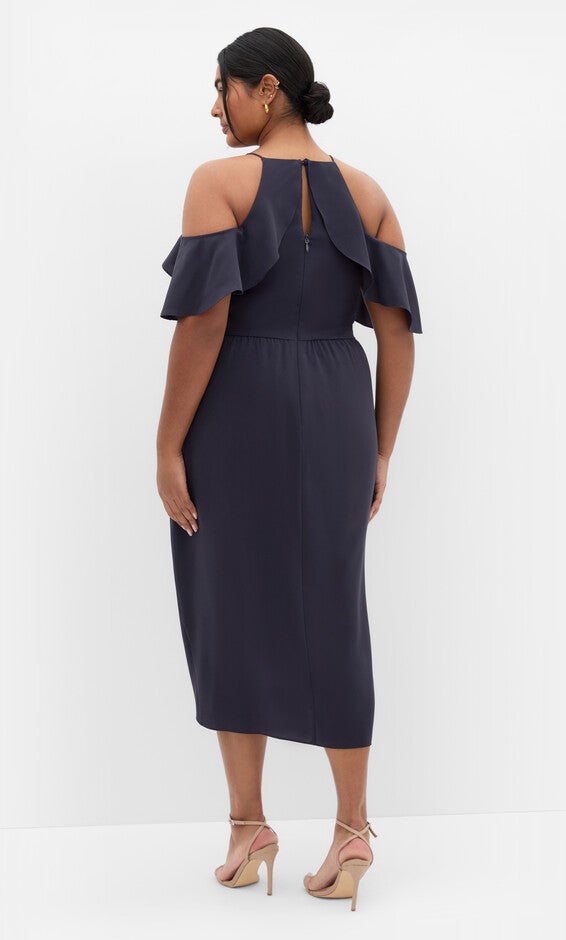 Love Siren Ruffle Shoulder Dress - navy, BLUE, alternate image number null