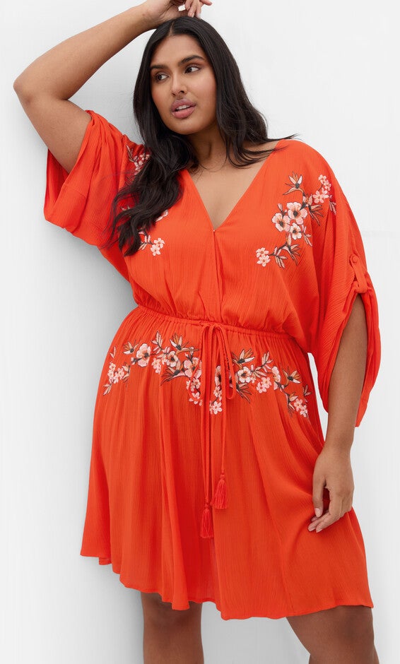 Seville Tunic Dress - tiger lily, ORANGE, alternate image number 1