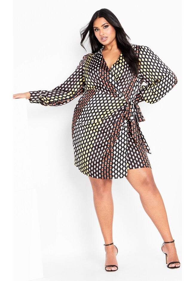 Genevieve Print Dress - black, ORANGE, hi-res image number null