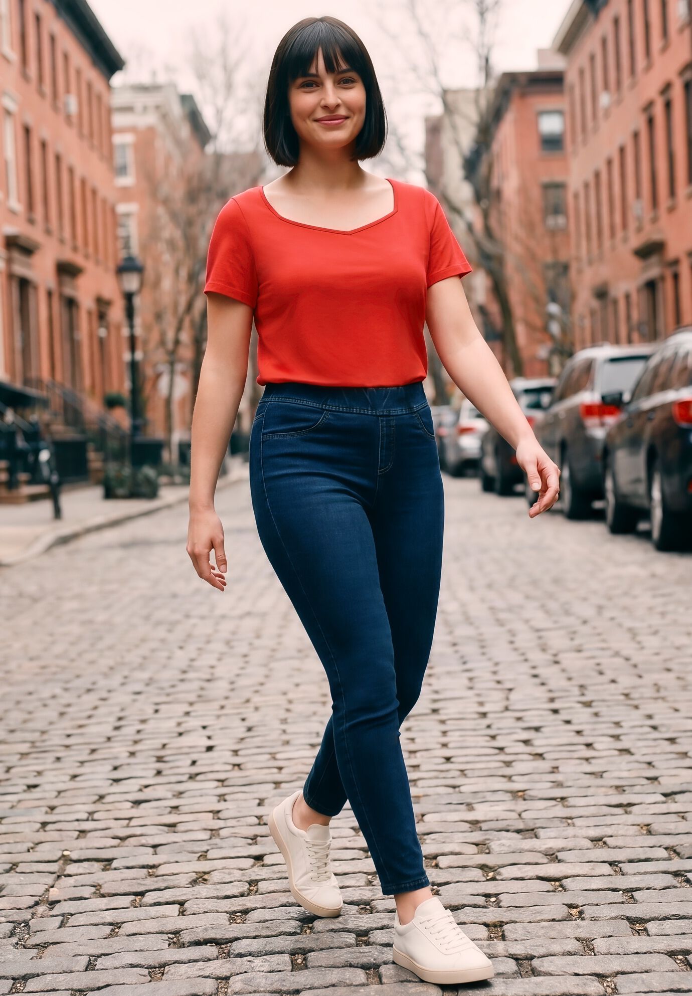 Gabrielle Knit Denim Legging, DARK WASH, on-hover image number 1
