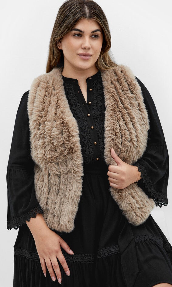 Eve Faux Fur Vest - natural grey, BROWN, hi-res image number null