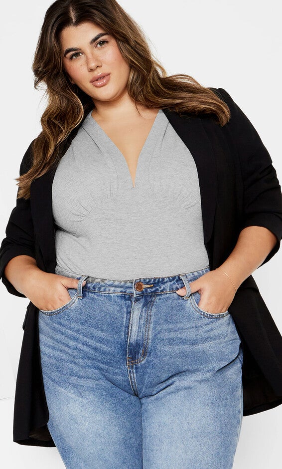 Amelila Pleat Bodysuit - light grey marle, LIGHT GREY MARLE, alternate image number 1