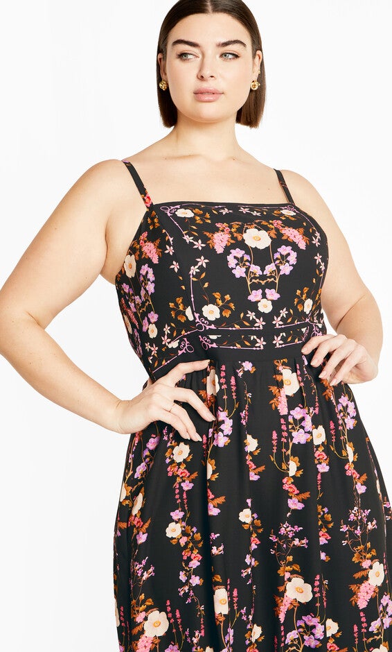 Molly Print Maxi Dress - black, BOUQUET, alternate image number null