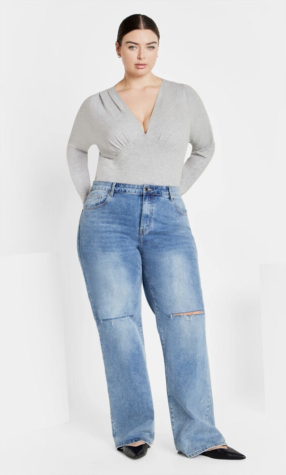 Amelila Pleat Bodysuit - light grey marle, LIGHT GREY MARLE, alternate image number 2