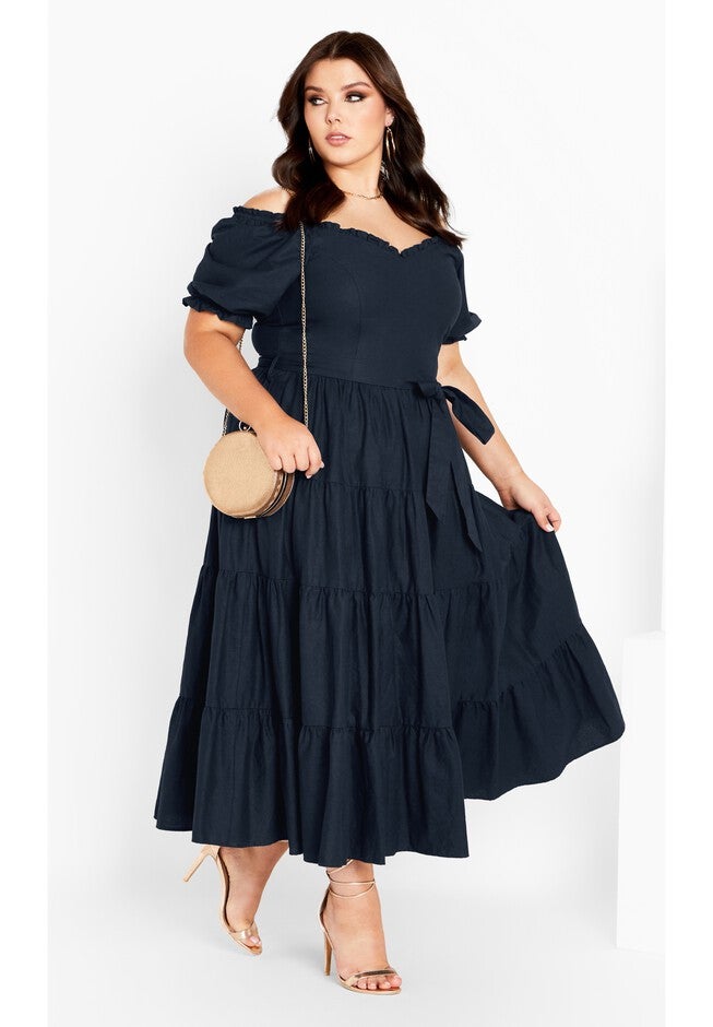 Puff Sleeve Maxi Dress - navy, BLUE, hi-res image number null