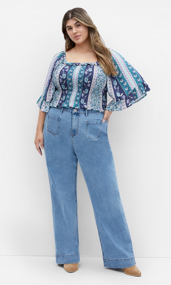 Samara Print Top - teal, BLUE, alternate image number 1