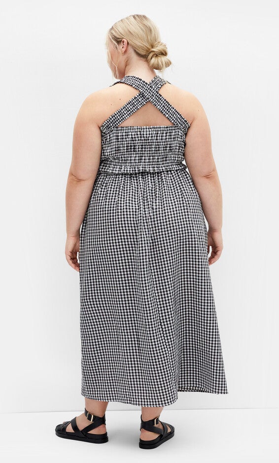 Cute Gingham Maxi Dress - black, BLACK, alternate image number 3