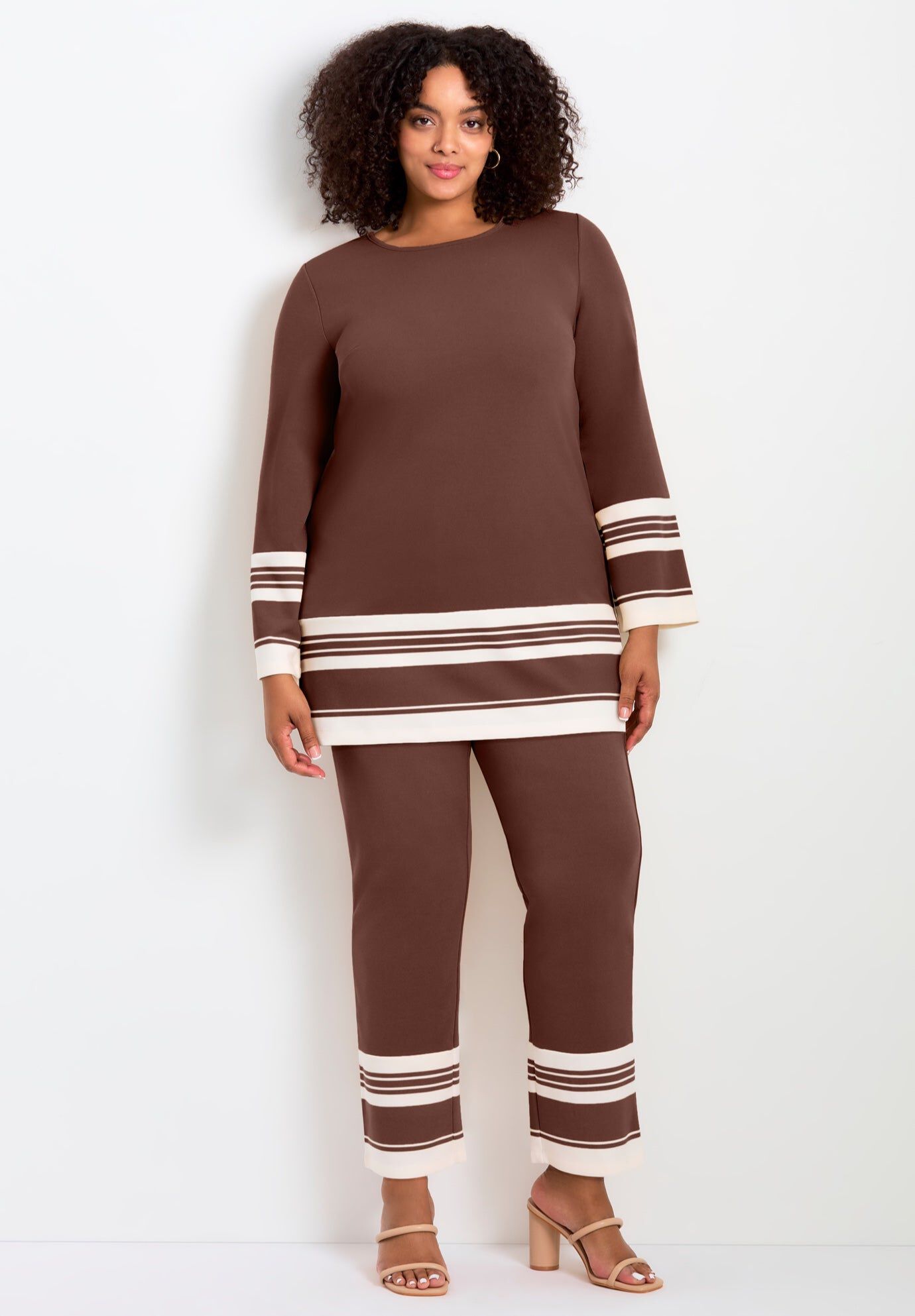 Border Stripe Straight Leg Pant, RICH MOCHA STRIPE, hi-res image number 0