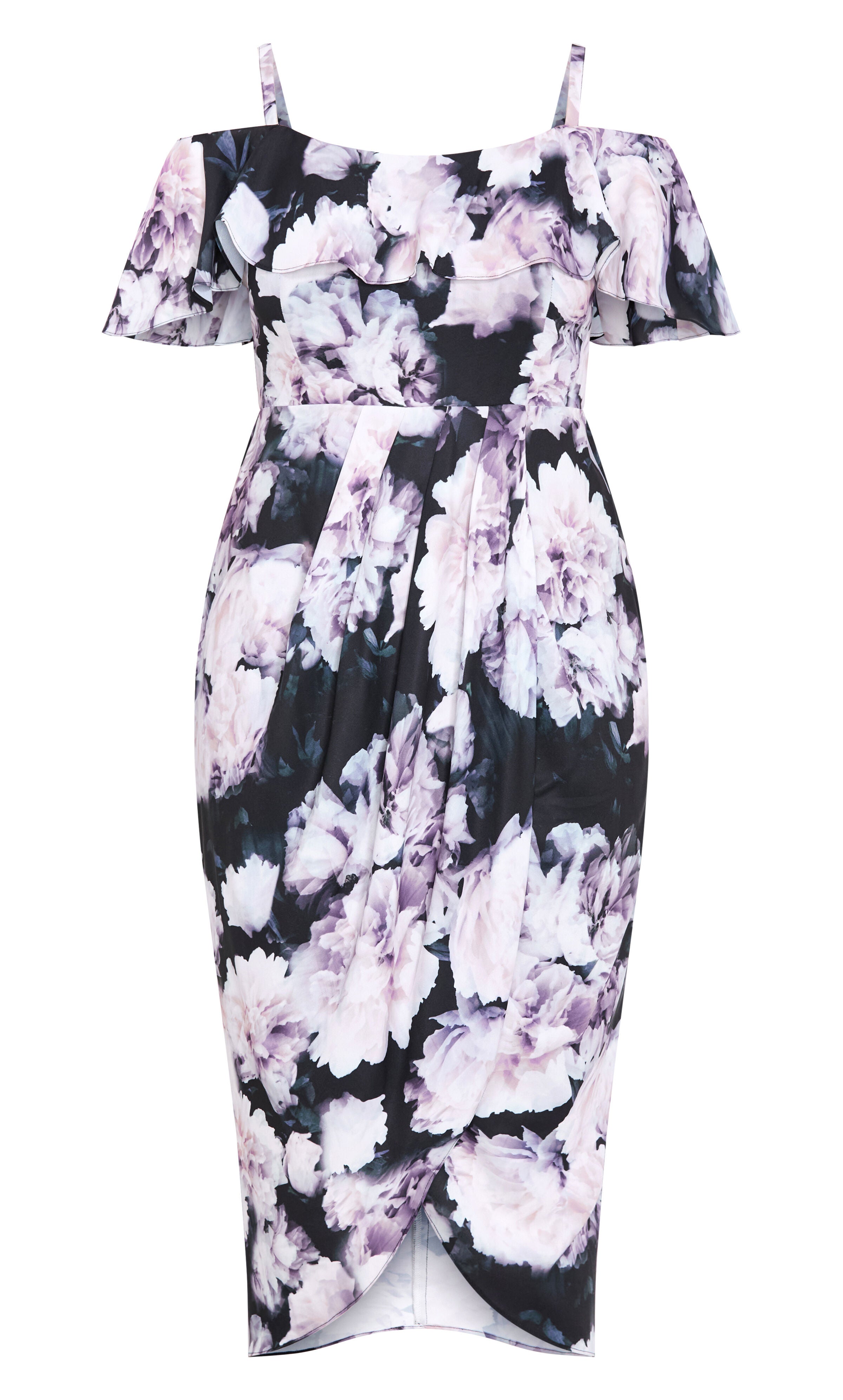 Floral Drape Midi Dress - charcoal, BLACK, alternate image number 3