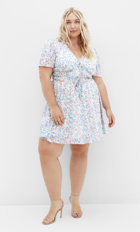 Cara Print Dress - cream, PURPLE, alternate image number 1
