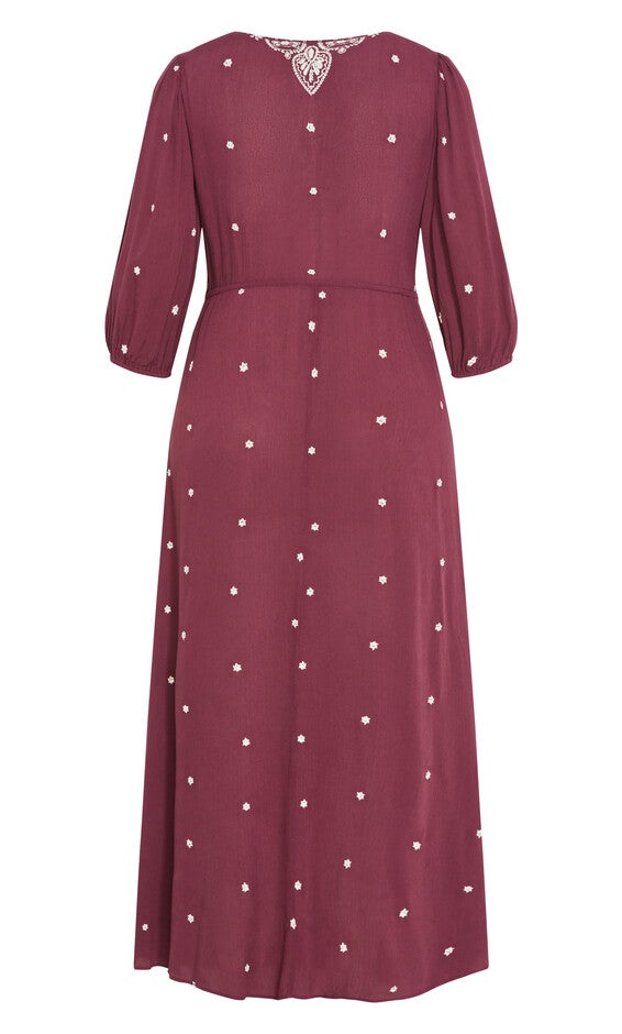 Ulla Embroidered Dress - blackberry, RED, alternate image number 4
