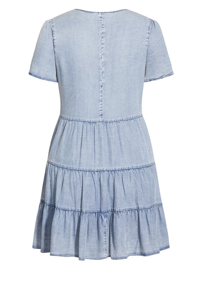 Denim Tier Dress - light denim, BLUE, alternate image number null