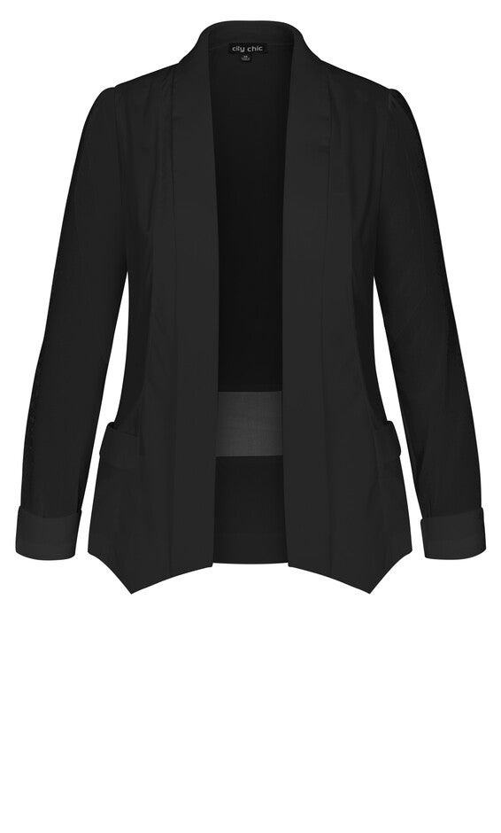 Drapey Sheer Chiffon Blazer Jacket - black, BLACK, alternate image number 5