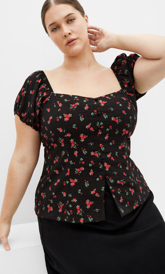 Daydreamer Print Top - black, RED, hi-res image number null