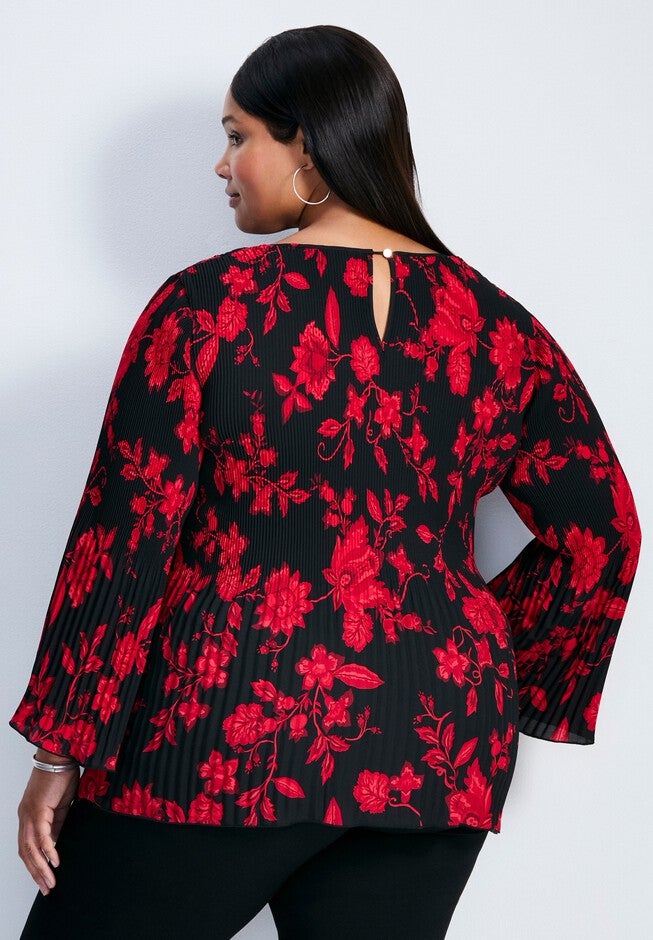 Jay Pleat Print Blouse, SCARLET BLOOM, on-hover image number 1