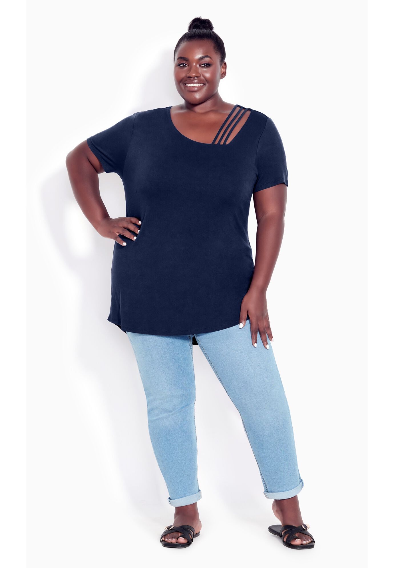 V Cut Out Top, NAVY, alternate image number 3