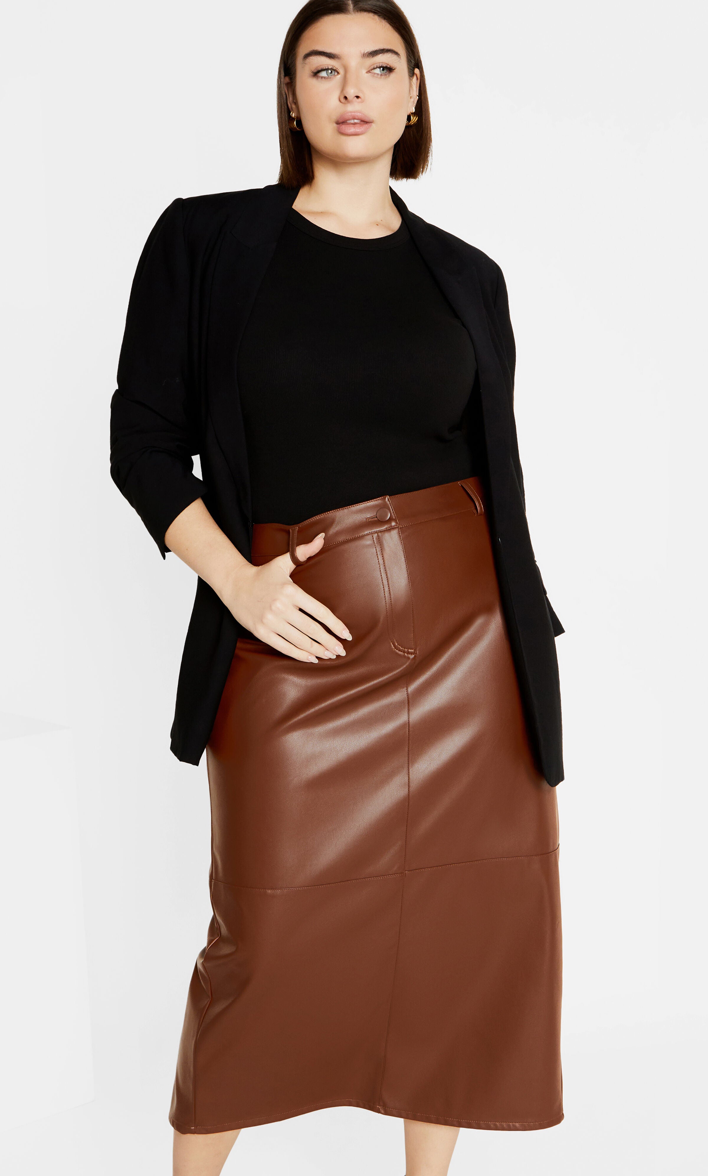 Faux Leather Ivy Skirt - nougat, NOUGAT, hi-res image number 0